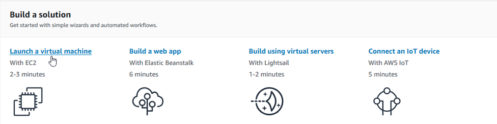 Once you logged into the AWS console, navigate to the Amazon Elastic Compute Cloud (Amazon EC2) and click on Launch a virtual machine