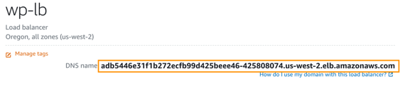 Screenshot showing the DNS name of the load balancer