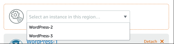 screenshot showing the WordPress instances in the load balancer drop down