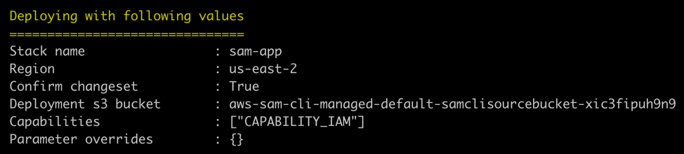 SAM deploy values