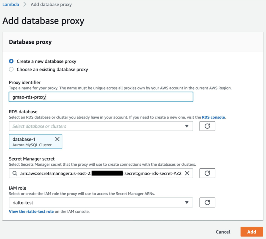 Configure database proxy