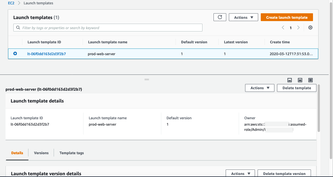 launch templates console