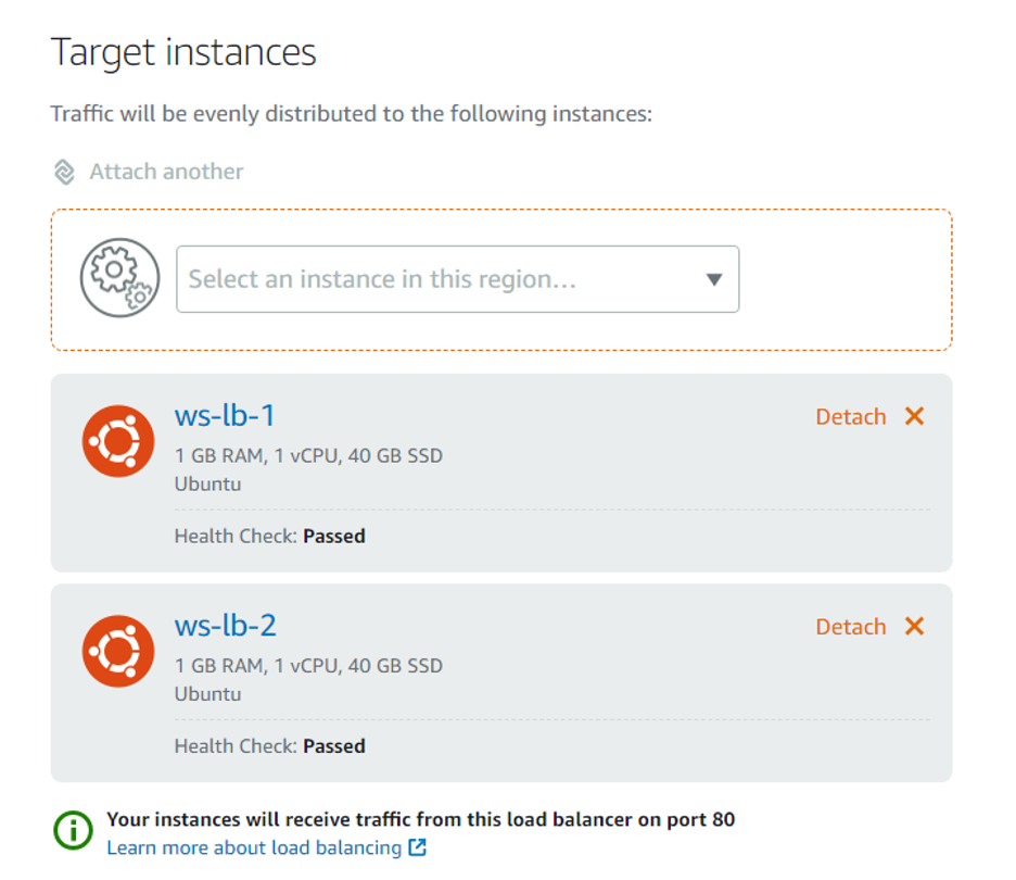 screenshot of target instances for load balancers 