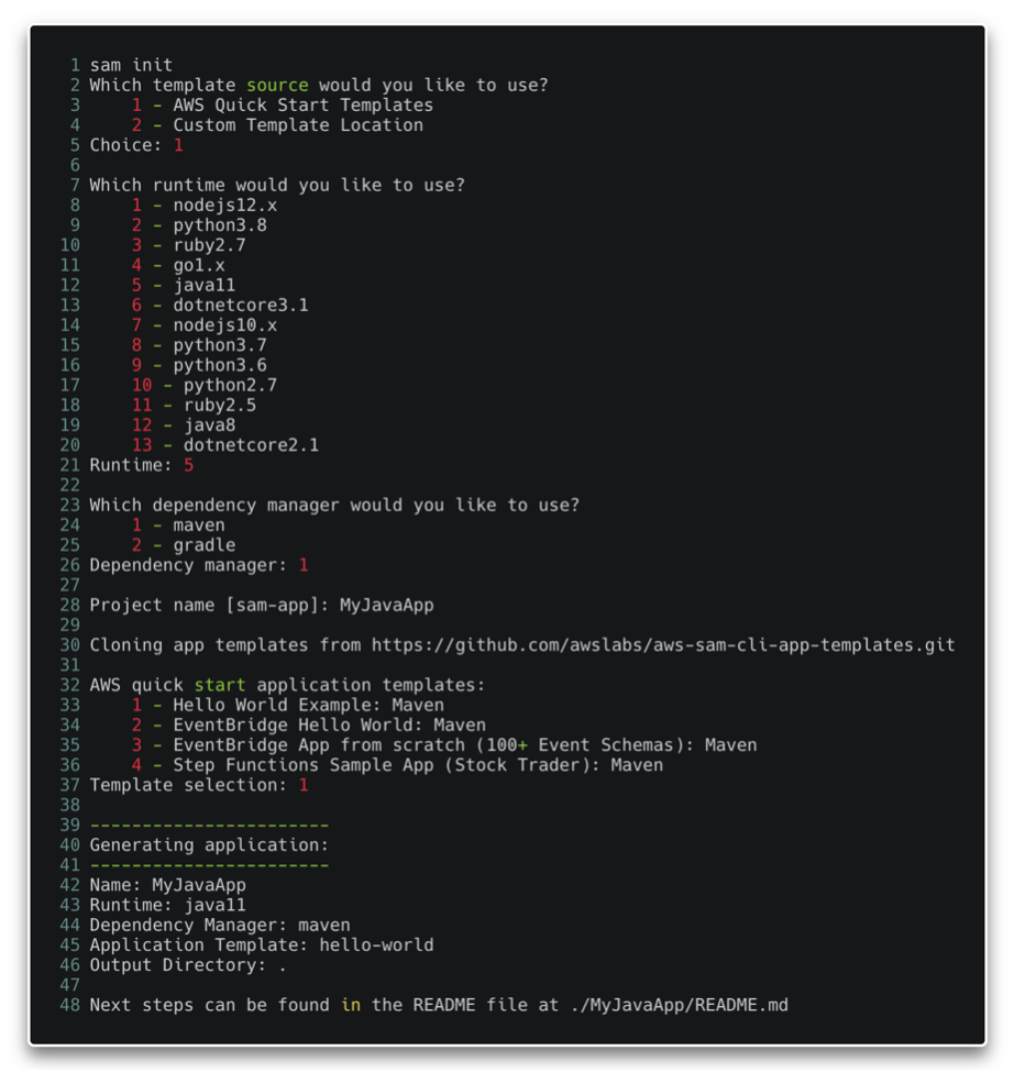 Demonstration of sam init