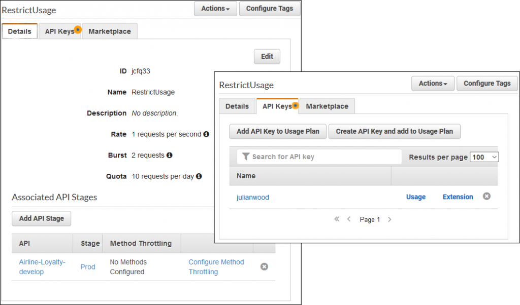 API key associated with usage plan