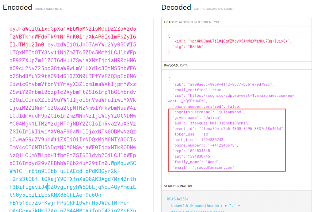 JSON web token decoded