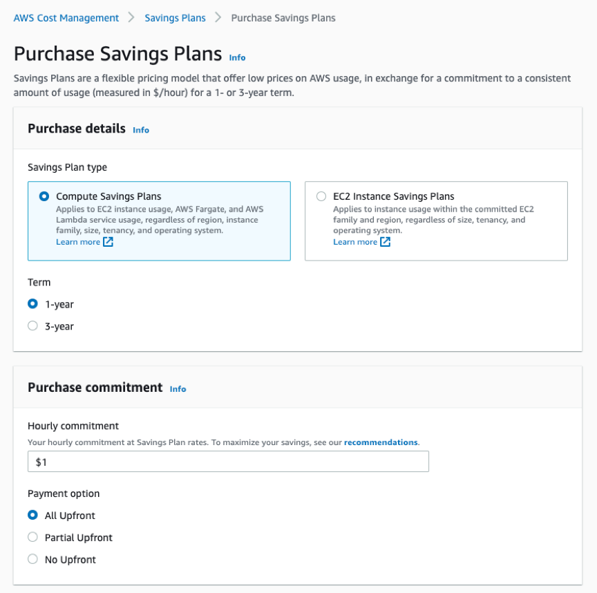 Select the type of Savings Plan