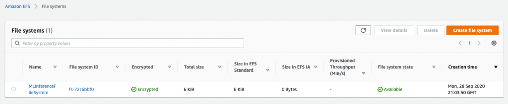 EFS console