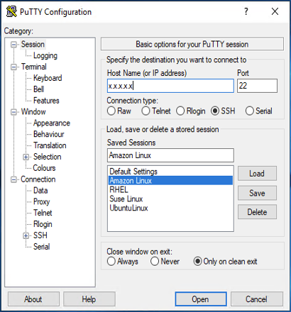 putty configuration details