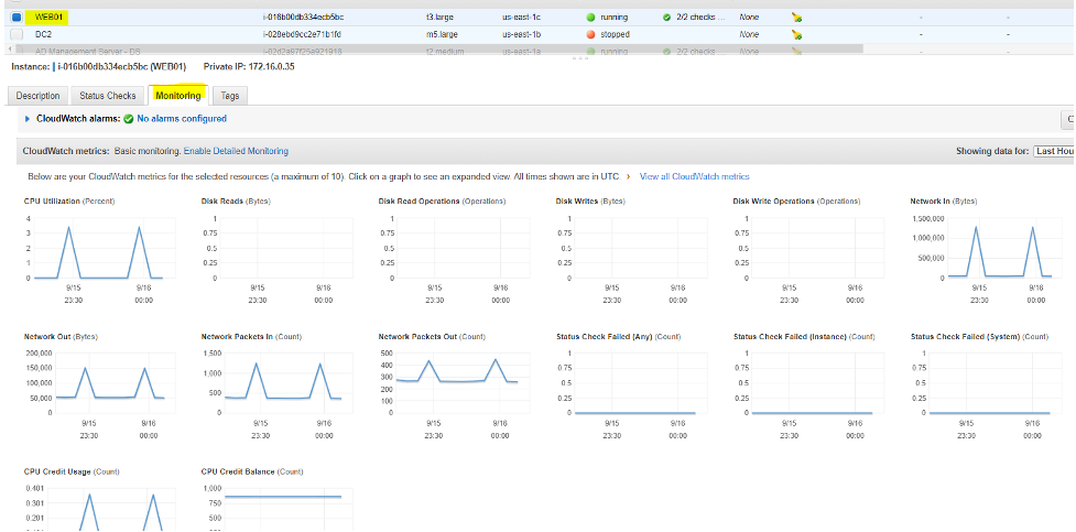 EC2 console showing Monitoring tab