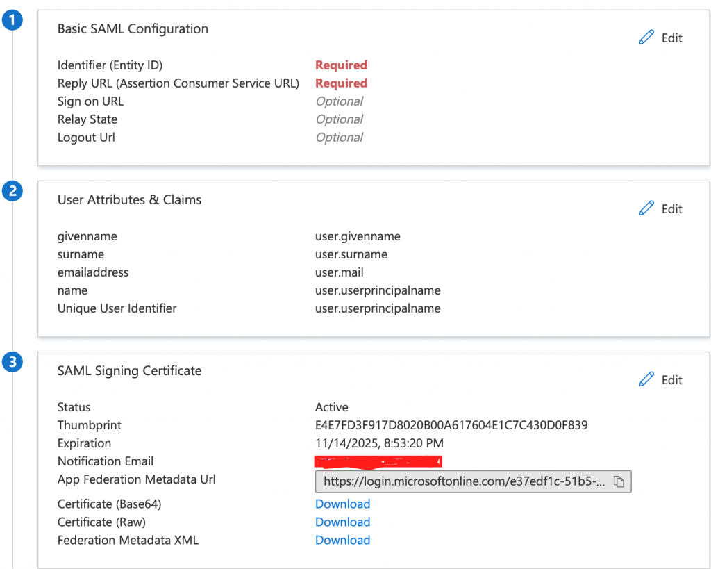 SAML configuration