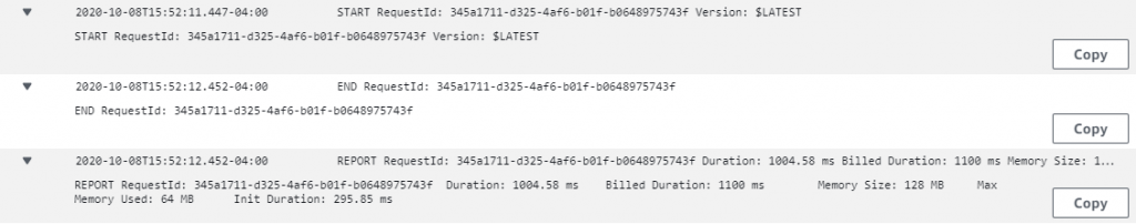 Lambda log statements