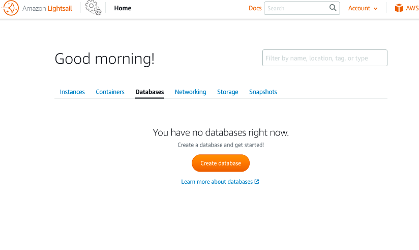 Lightsail database console 