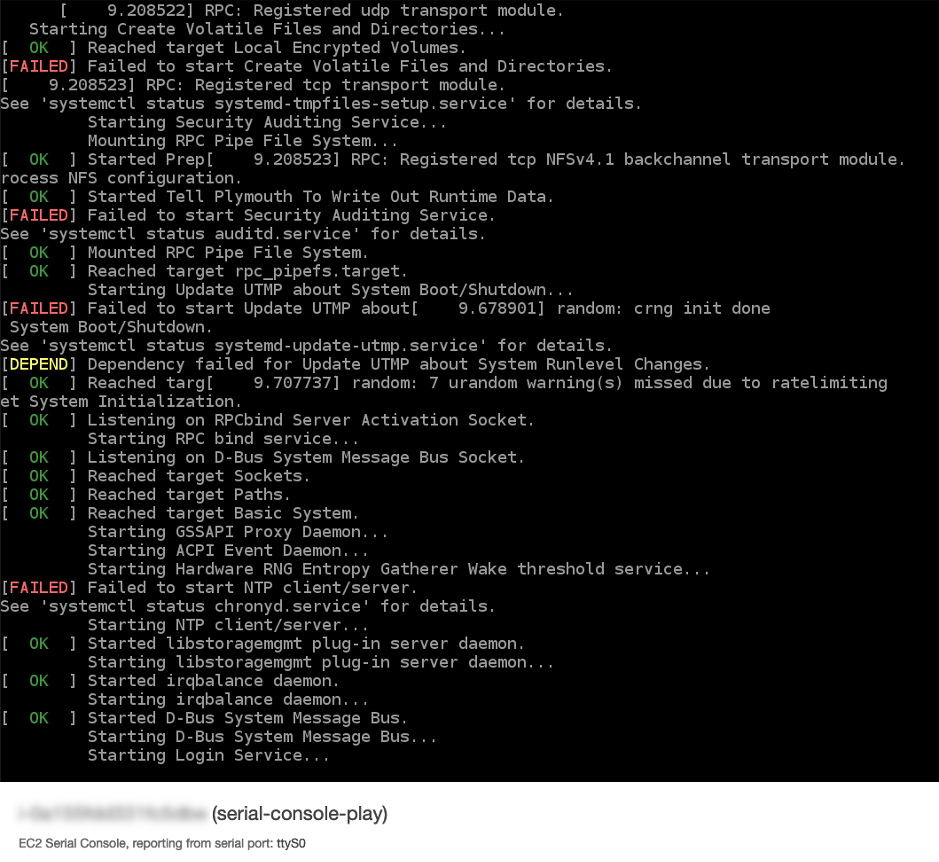 Figure 1:Boot-sequence showing failure because of a deleting the fstab file and disabling networking