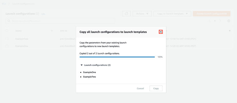 4. Once the copy process has completed, you can close the wizard.