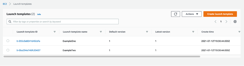 5. Navigate to the EC2 Launch Template console to view your newly created launch templates.