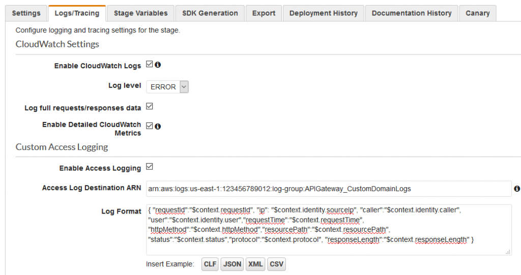 API Gateway logging