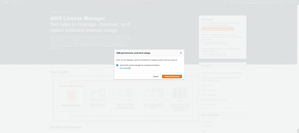 AWS License Manager IAM Permissions Grant