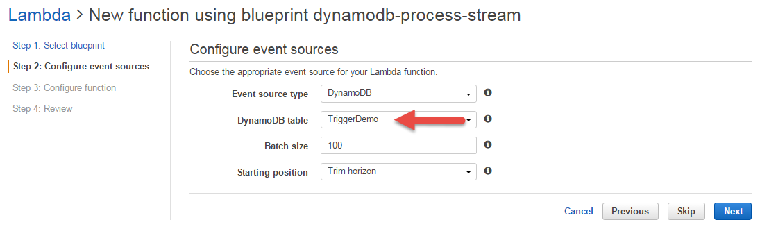 AWS Lambda Function Setup: Configuring the DynamoDB Stream Event Source