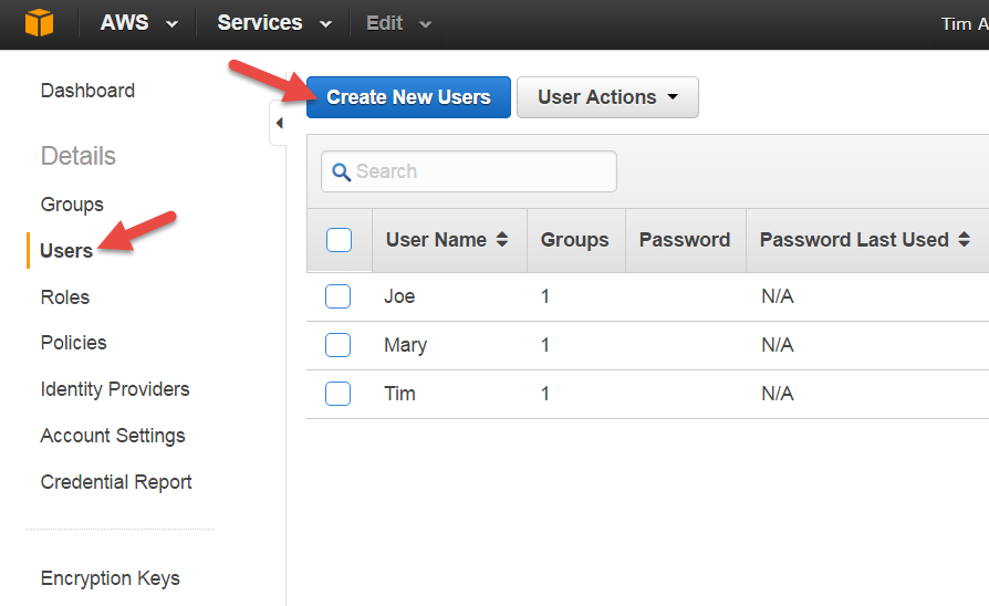 IAM Users Tab