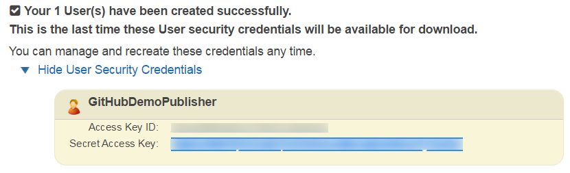 IAM User Credentials Displayed