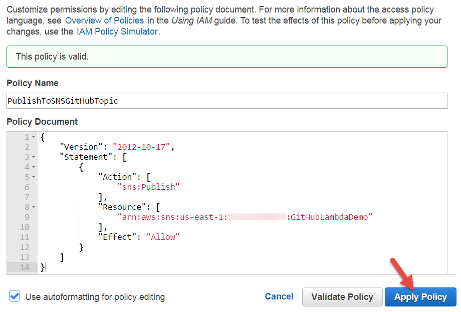 Editing the IAM Policy