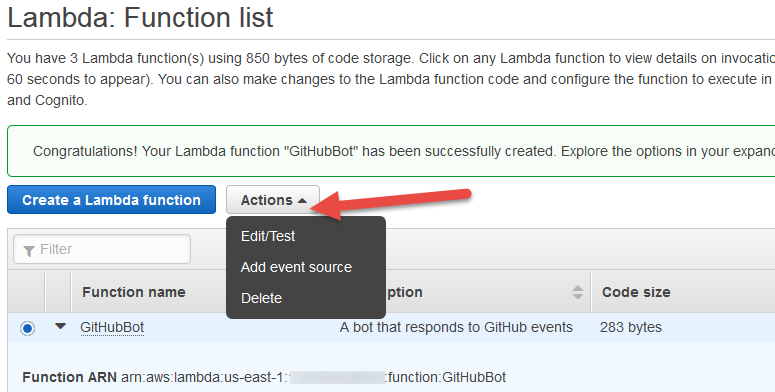 Assigning the SNS GitHub Topic Event Source