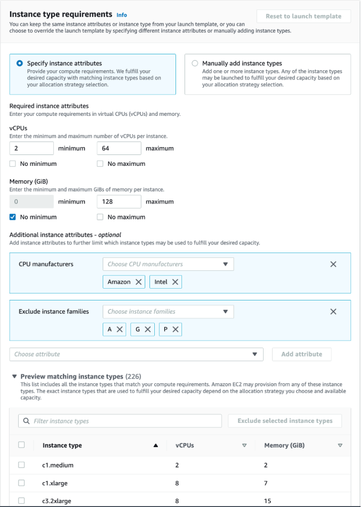 Instance Selection using Attribute Based Instance Selection feature available during Auto Scaling Group creation