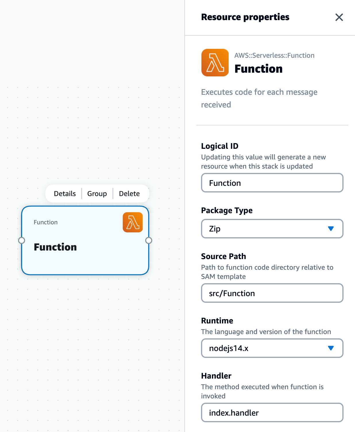 Application Composer resource panel