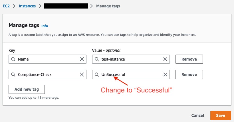 Change Compliance-Check value from "UnSuccessful" to "Successful".