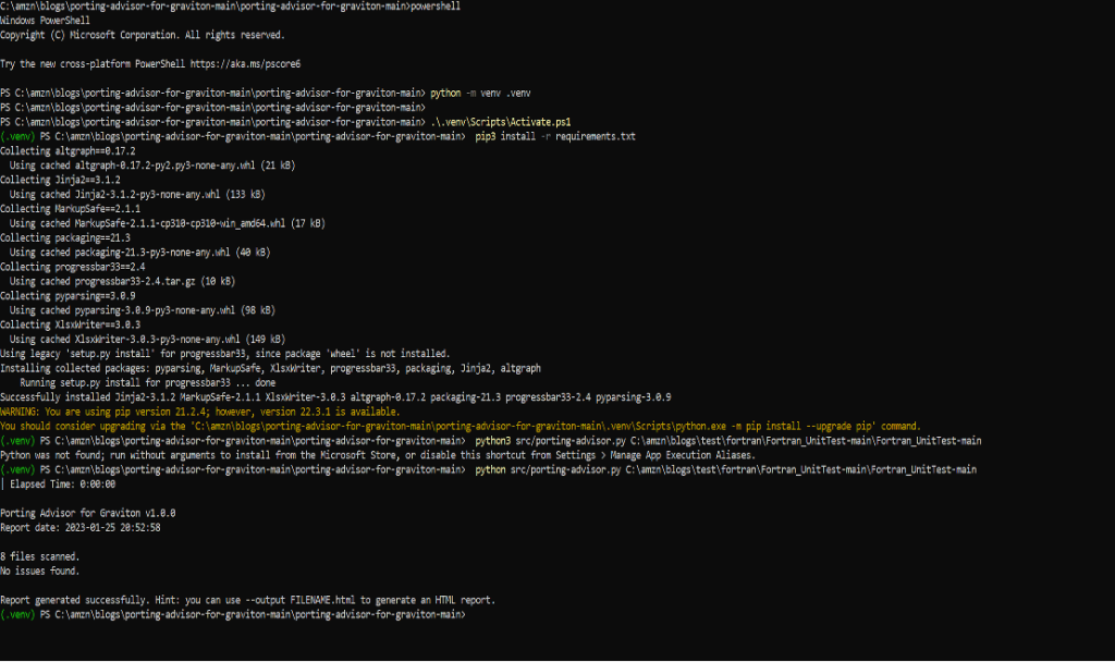 Running Porting Advisor on Windows as a powershell script