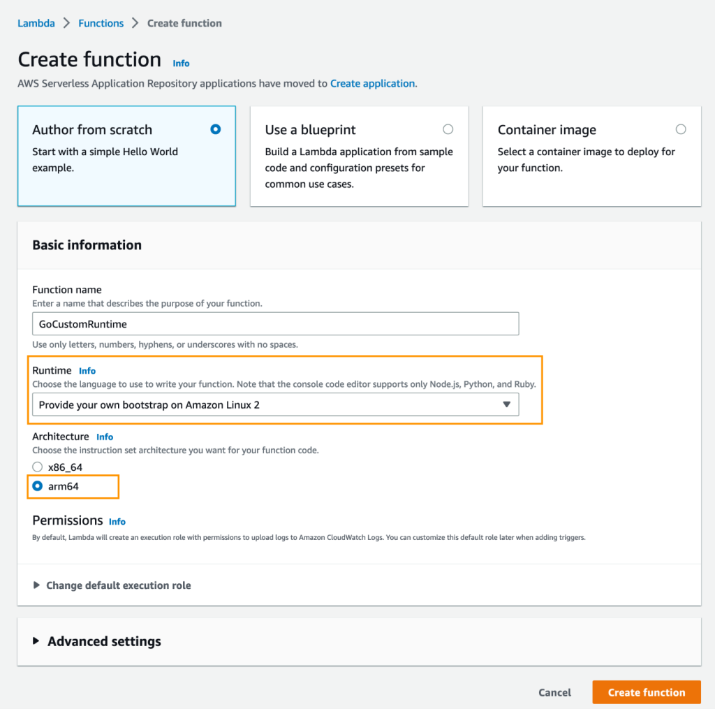 Creating in the Lambda console