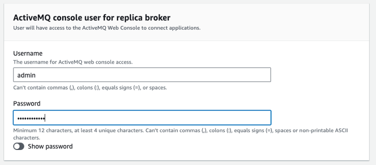 Amazon MQ console user for replica broker