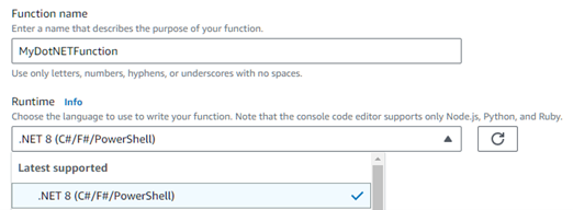 Creating .NET 8 function in the console