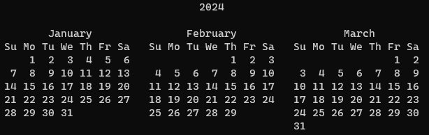 2024 Q1 calendar