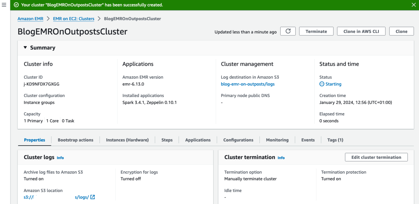 Result of the cluster creation