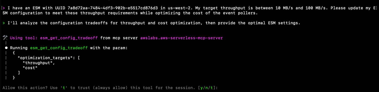 AI prompt to optimize Kinesis ESM throughput