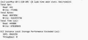 EC2 Instance Local Storage Performance exceeded output of nvme-cli for the described scenario at time T