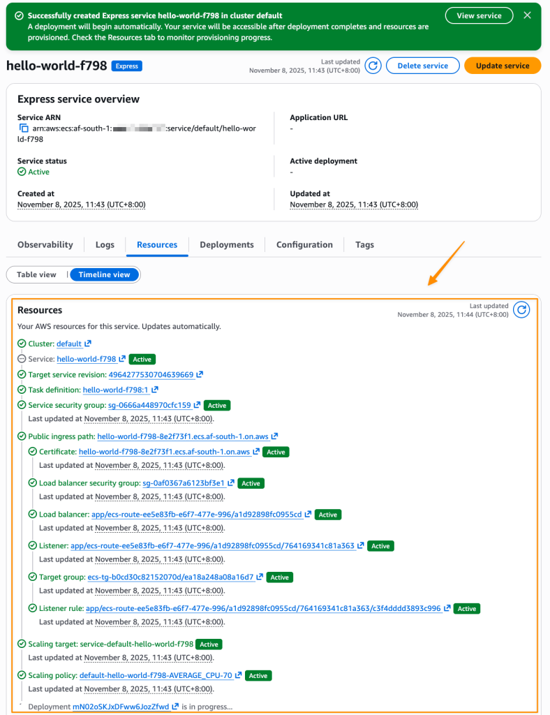 Amazon ECS Express Mode deployment