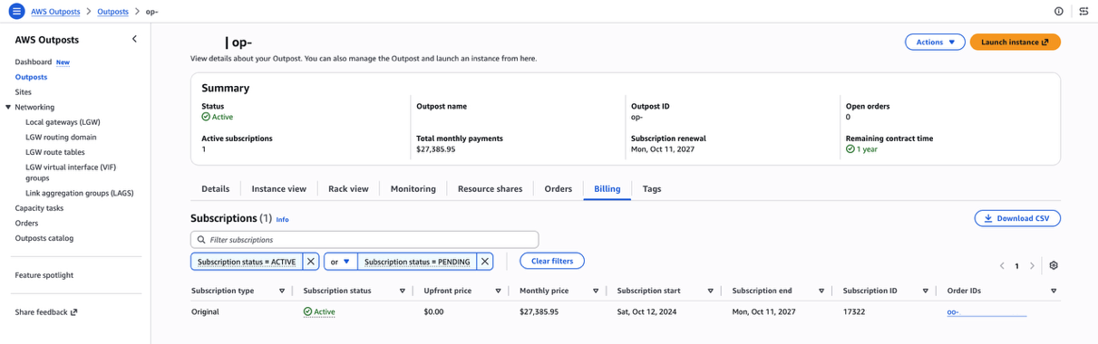 Figure 6: Subscription information page showing subscription status, end dates, and pricing details
