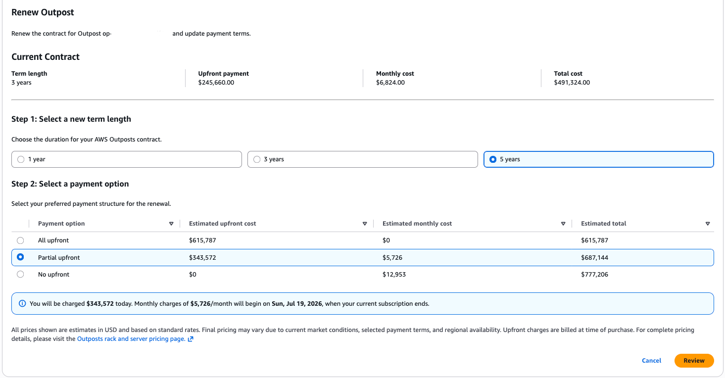 Figure 7: Contract terms screen showing selectable term lengths and payment options