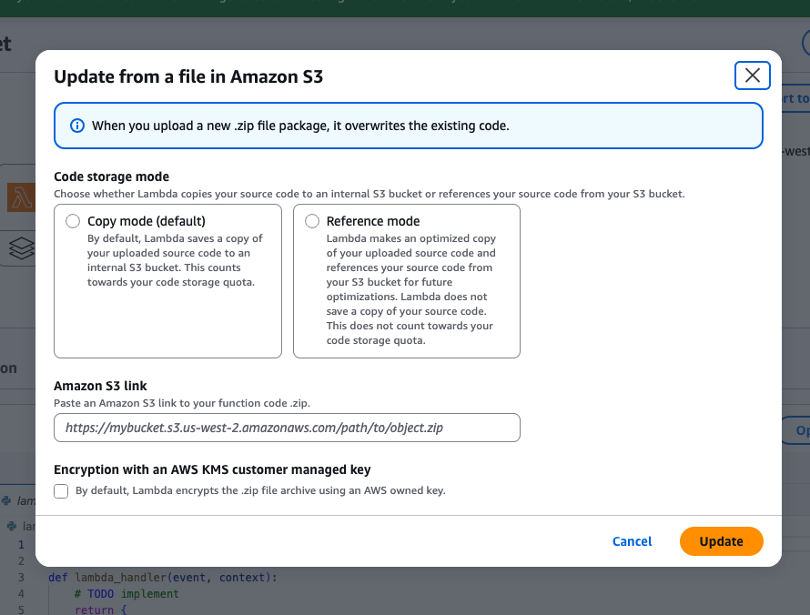 AWS Identity and Access Management permissions required for self-managed code storage