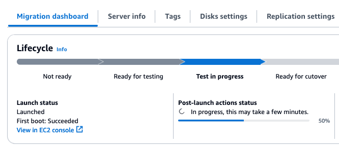 Figure 6: Screenshot of Migration Dashboard with actions in progress.