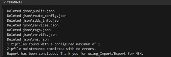 Terminal window showing the end of the export command