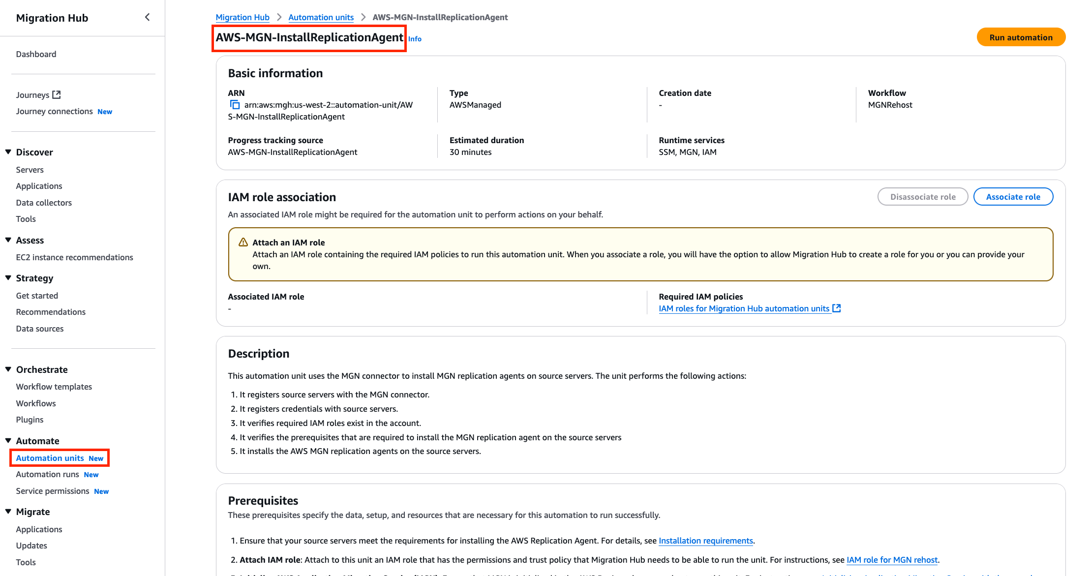 Figure 1 - AWS-MGN-InstallReplicationAgent Automation unit