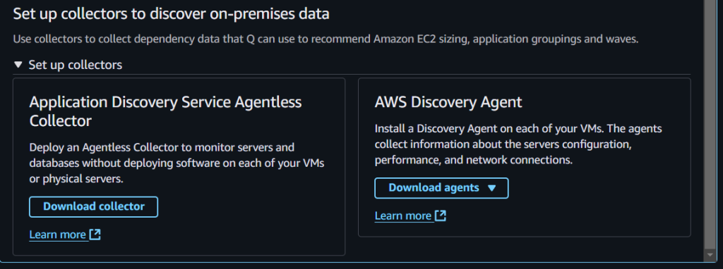 ADS Agentless Collector and AWS Discovery Agents can be integrated with Q