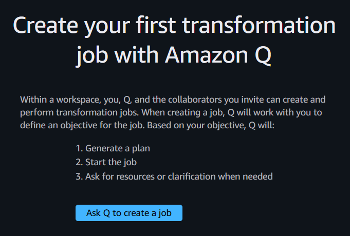 Ask Q Developer to create a new transformation job