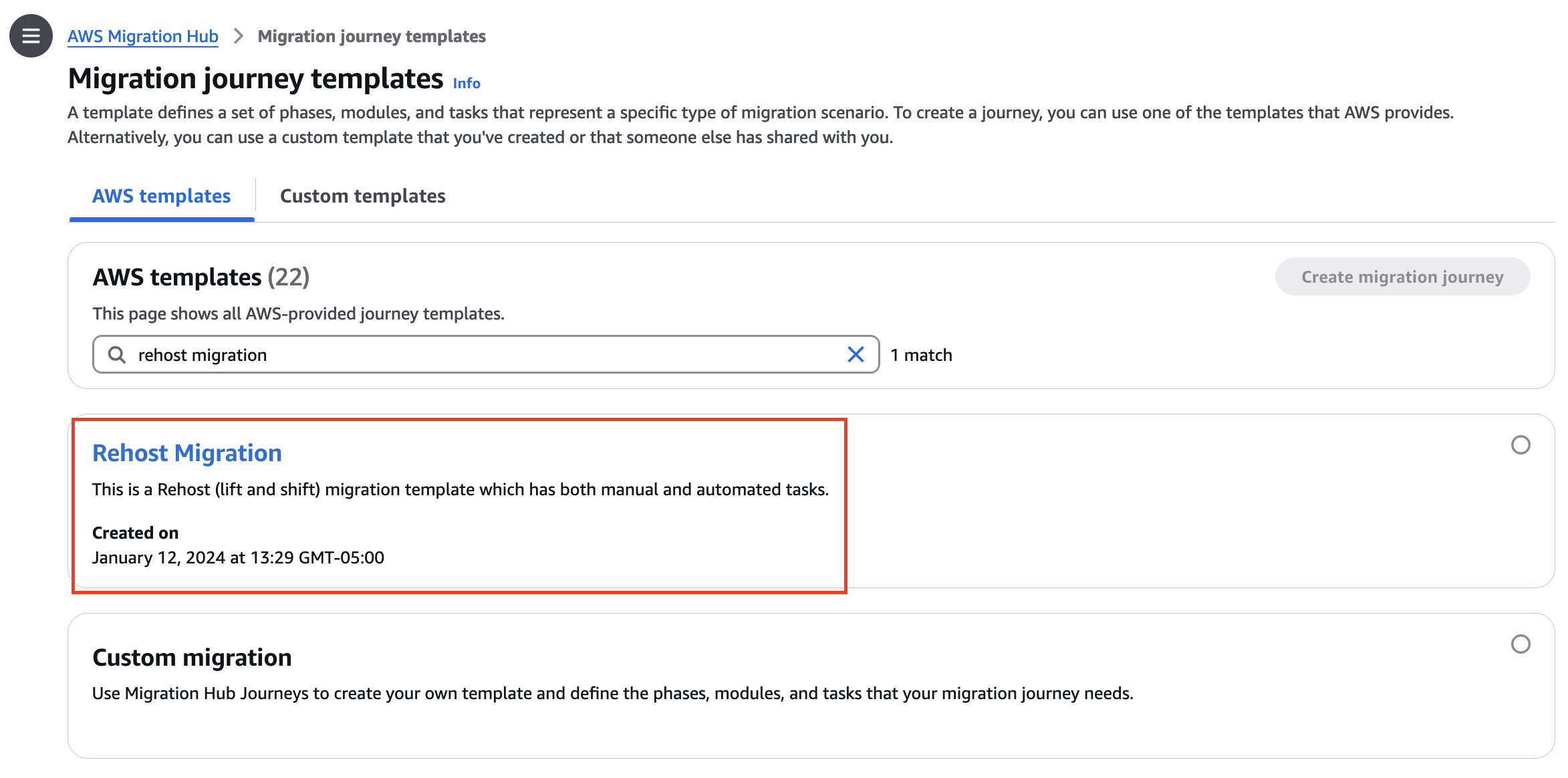 Figure 1 - Migration journey templates