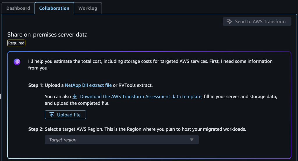 Figure 2: Screenshot of AWS Transform file upload