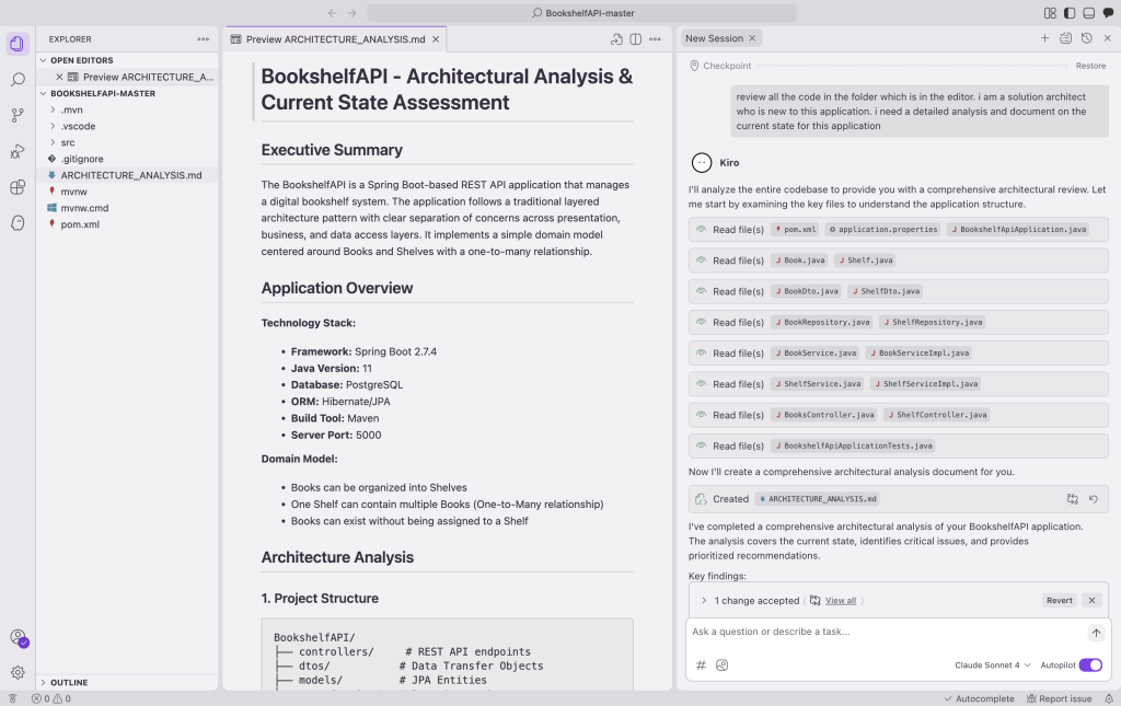 Figure 2 - Current state architecture analysis and documentation generated within Kiro